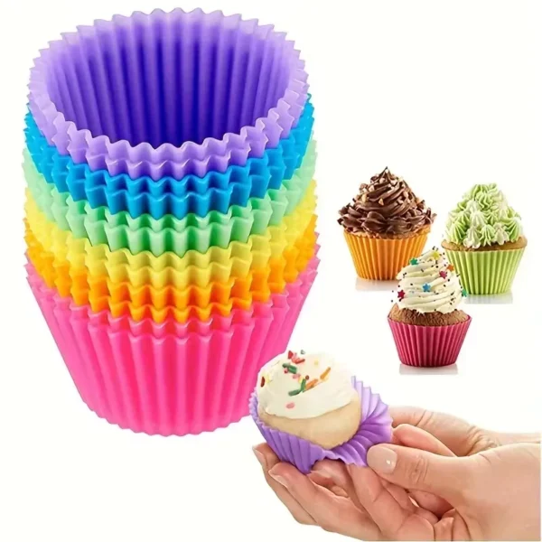 12PCS Silicone Muffin Cups Set Food Grade Reusable Baking for Oven Microwave Non Stick Cupcake Mold