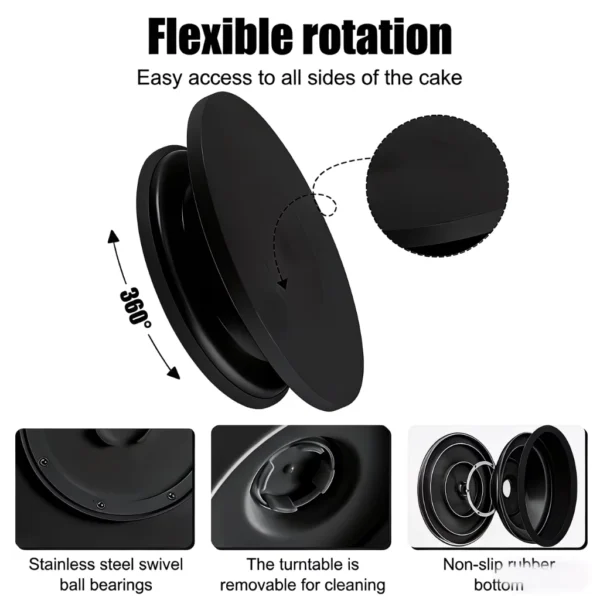 6PCS Cake Turntable Set with Spatulas   Scraper Black Rotating Stand for Smooth Frosting Baking Tools