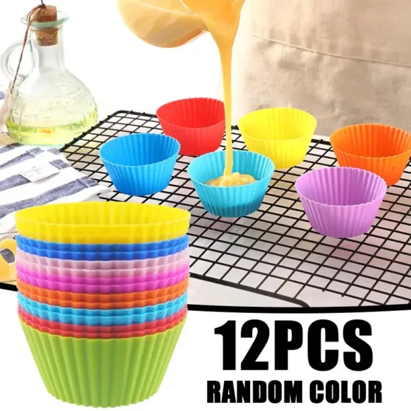 12PCS Silicone Muffin Cups Set Food Grade Reusable Baking for Oven Microwave Non Stick Cupcake Mold