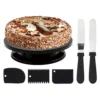 6PCS Cake Turntable Set with Spatulas   Scraper Black Rotating Stand for Smooth Frosting Baking Tools