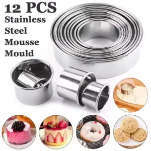 12pcs Set Stainless Steel Round Cutter Cookie Moulds Mousse Cake Ring Biscuit Cutting  Baking Tools