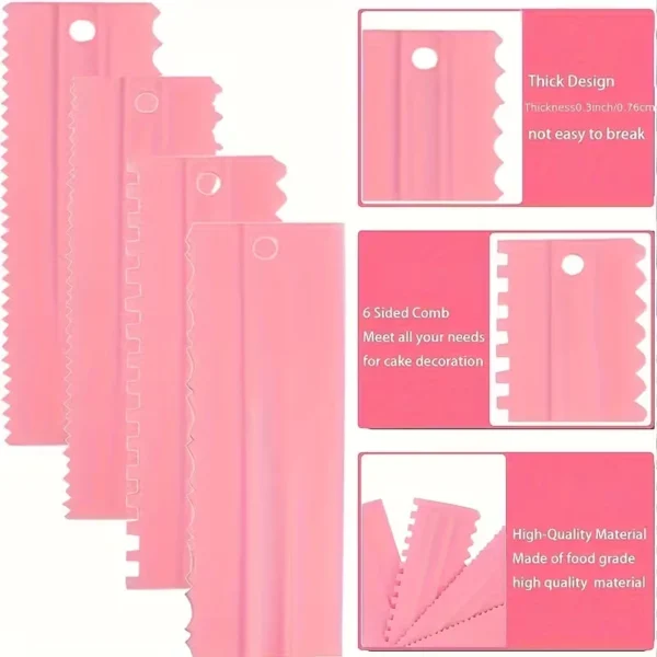 4PCS Cake Scraper Smoother Set Food Grade Plastic Icing Spatula for Fondant Baking Decorating Tools