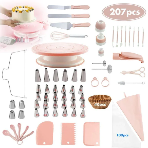 sg-11134201-7rdyh-md5rsb7xtmg63f.webp 207pcs Cake Decoration Baking Tool Set DIY Cake Cookie Making with Turntable Piping Nozzle Scrapers