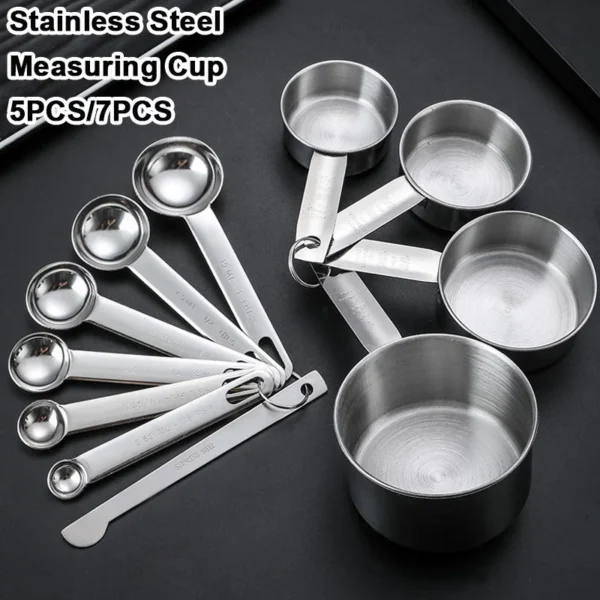 Full Stainless Steel Measuring Spoon 7pcs Set Measuring Cup 5pcs Set Kitchen Baking Tools