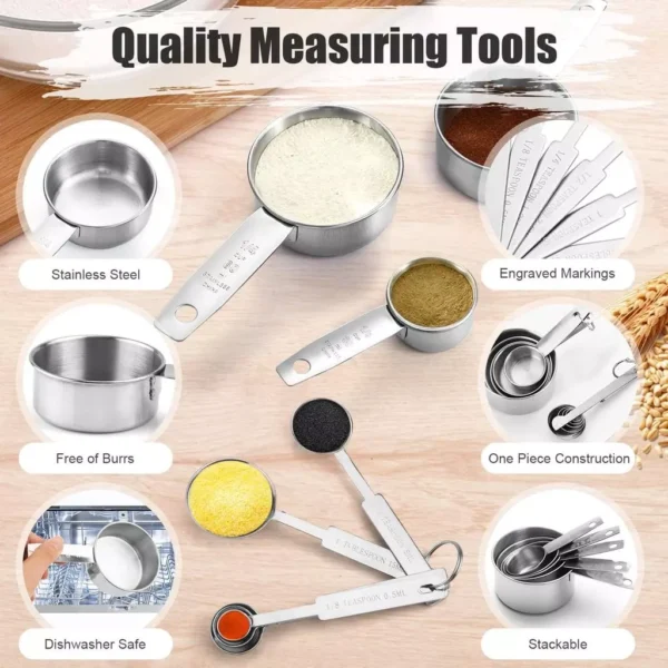 Full Stainless Steel Measuring Spoon 7pcs Set Measuring Cup 5pcs Set Kitchen Baking Tools