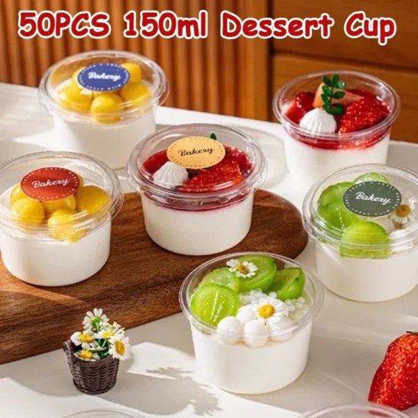sg-11134201-824hw-mf2dmpa0q13g32.webp 50PCS 150ml Transparent Plastic Dessert Cup Cake Cup with Lid Tiramisu Pudding Jelly
